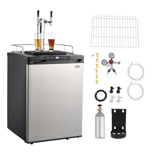 VEVOR Beer Kegerator, Dual Tap Home Draft Beer Dispenser for Ball Lock, Full Size Keg Refrigerator with 5lbs CO2 Tank, Hold 2 Sixth / 2 Slim / 3 Ball lock keg, 162L