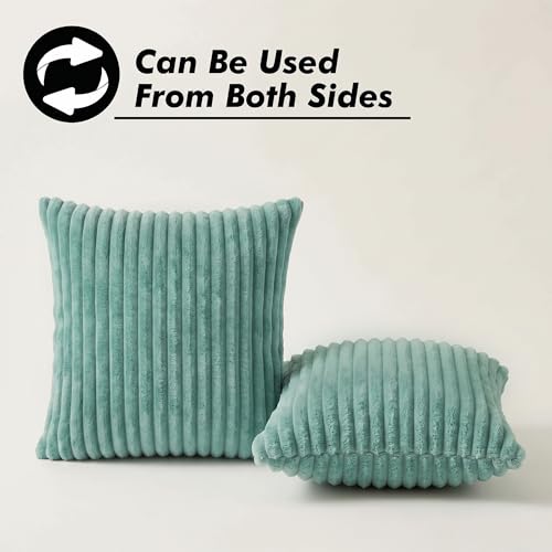 Image of Yellow Weaves Pencil-Stripe Fur Cushion Covers | Soft Polyester | Decorative Sofa & Throw Pillow Covers | 16x16 Inches, Pack of 3 (Sea Green)