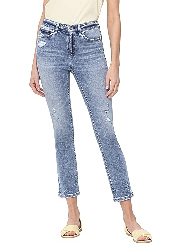 Flying Monkey, High Rise Slim Straight Jeans, Medium Blue