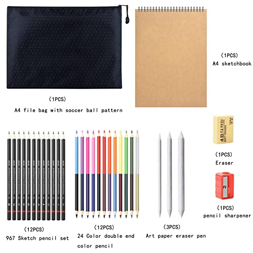 YEZIDE Sketching Pencils and Drawing Set 31pcs Sketching Drawing Color Pencil Set including Graphite Pencils dual ended colored pencils Sketch Book for Kid Adults Artists Student Black - Image 2