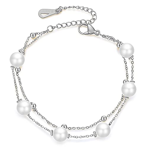 Jude Jewelers Stainless Steel Faux Pearl Chain Style Beaded Party Holiday Bracelet