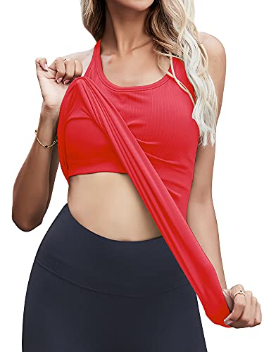 Maintain Vigour Workout Tops for Women Built in Bra Racerback Tank Sleeveless Yoga Shirts Gym Running Athletic Tank Top Red XX-Large