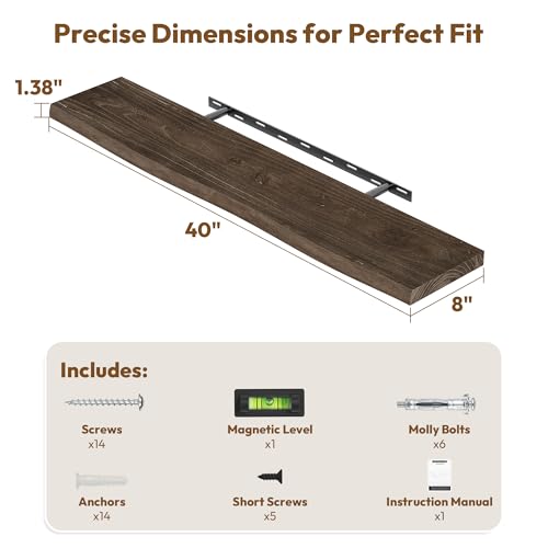 Image of Vivelove Wood Floating Shelves Live Edge 40 inch Set of 2, Dark Walnut