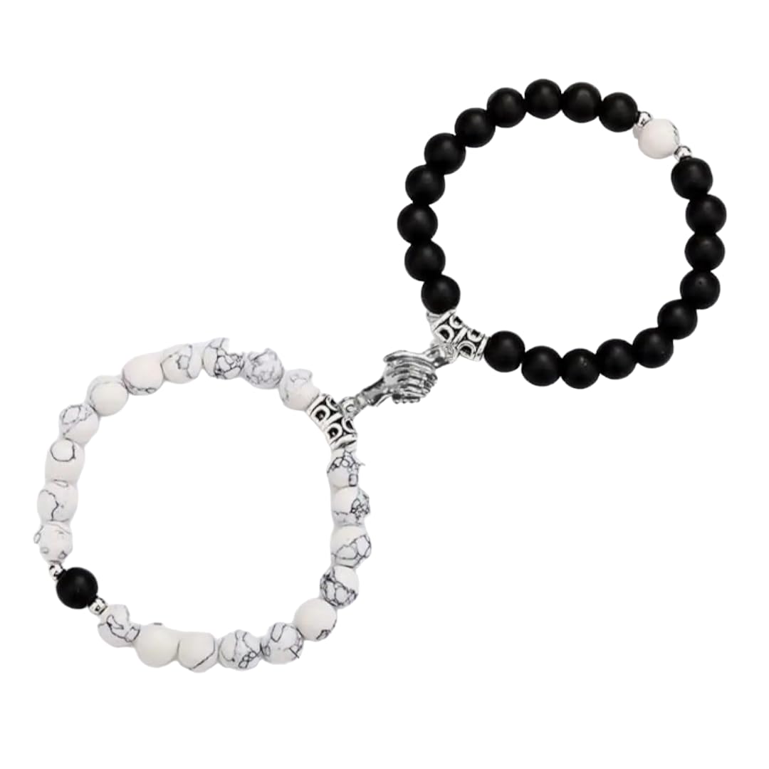 Shree Ju™ Exclusive Trendy and Stylish Black & White Magnetic Holding Hands Couple Bracelets Beaded Stone Onyx Stretchable Wrist Band Gift Jewellery For Men Women Unisex (B0CTYN6WF7) Amazon Price History, Amazon Price Tracker