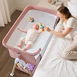 3 in 1 Baby Beside Crib for Babies from Birth to 9kg, Portable Baby Cot Bed Travel Baby Bassinet Bedside Crib Adjustable Height & Incline 4 Lockable Wheels Baby Co-Sleeper for Newborn Infant Pink