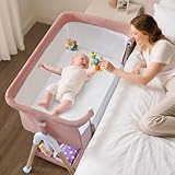 3 in 1 Beistellbett Baby, Tragbar reisebett Baby mit matratze Höhenverstellbar Bettchen Verstellbare Höhe & Neigung 6 abschließbare Räder Baby Co-Sleeper für Neugeborene Kleinkind Rosa
