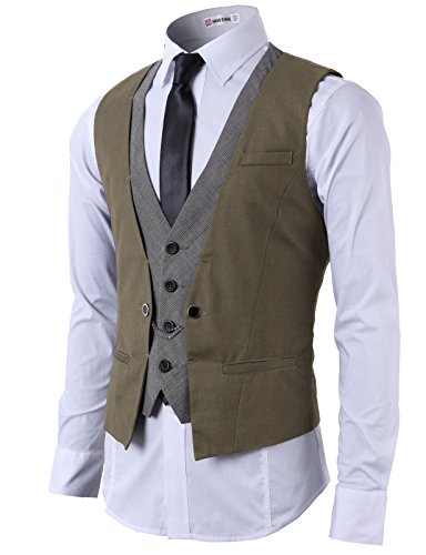 H2H Mens Fashion Business Suit Layered Vest Brown US M/Asia L (CMOV01)