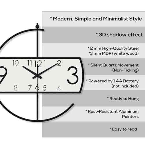 Image of Stylish Metal Analog Wall Clock for Living Room, Bedroom, Office, Kitchen, Home and Hall | Antique Fancy Big Size Modern Wall Watch for Home Decor (Style-32, 50CM)