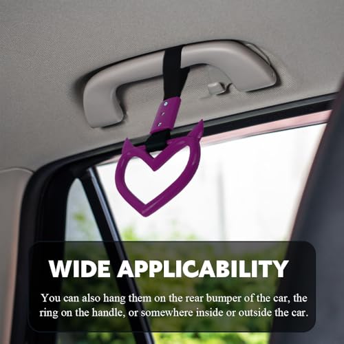 Image of 2PCS Heart shaped Car Handle Straps, Heart Car Accessories, Ring Hearts Shaped Cars Hand Strap Drift Charm, Universal Handle Keychains Accessory Suitable for Cars Bus (Purple+black)