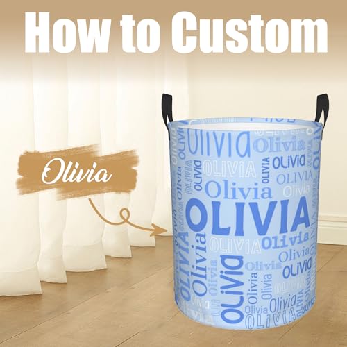 Image of Custom Name Laundry Hamper, Personalized Laundry Basket with Name for Boys Girls Kids Men Women, Customized Name Dirty Clothes Basket Gifts for Clothes Toy Bathroom Bedroom Laundry Room Dorm