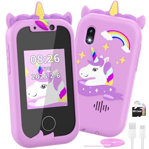 Ashfly Smartphone Niños, Teléfono móvil para niños, Cumpleaños Navidad Teléfono móvil Juguete Educativo,Regalo para niña 3 4 5 6 7 8 9 10 años, 2,4' Teléfono de Juguete con Doble cámara