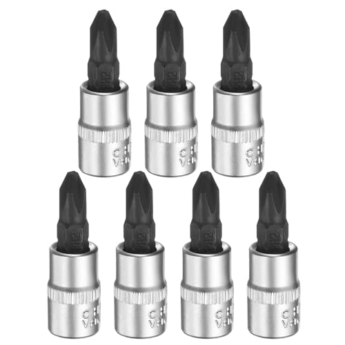 Image of sourcing map 7pcs PH2 Phillips Bit Socket 1/4" Square Drive Cross Head Extension Impact Bit Power Nut Driver Set S2 & CR-V Steel Socket Ratchet Wrench Bits, Silver Black