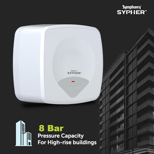 Image of Symphony SYPHER 10 Litre Storage Water Geyser | BEE 5 star Rating Water Heater | 2KW Heating | Glassline Tank | 8 Bar Pressure Compatibility | Warranty: 7 Yr Tank, 3 Yr Heating element, 2 Yr Product