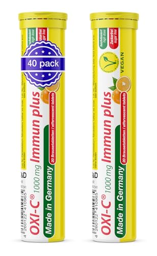 1000 mg Vitamin C Brausetabletten 2x20 Stk. – Orangengeschmack – 1000 mg Vitamin C – T&D Pharma Oxi-C Immun plus – Made in Germany