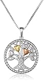 Sterling Silver and 14k Yellow and Pink Gold Heart Family Tree with Diamond Pendant Necklace, 18