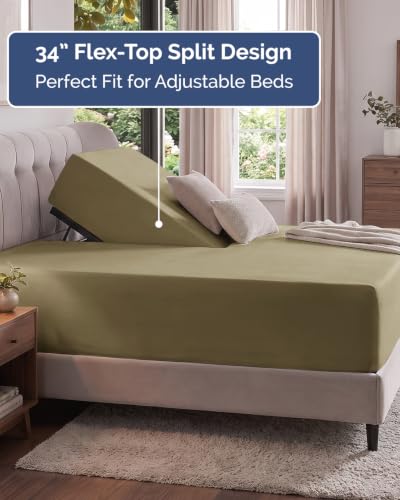 Image of Extra Deep Flex Top Split Head King Fitted Sheet - Hotel Luxury Single Fitted Sheet Only - Easily Fits 18 inch to 24 inch Mattress - Ultra Soft, Wrinkle Free w /Extra Deep Pockets - Khaki