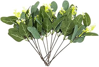 12 Pcs Eucalyptus Artificial Flowers, Plastic Fake Eucalyptus Stem Green Leaves Branches, Decorative Faux Eucalyptus Bouquets Foliages Plants for Wedding, Garden, Home, Indoor Outdoor Decoration