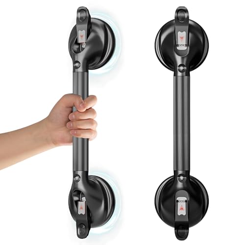 DAILYLIFE Grab Bars for Bathtubs and Showers, 19 inch Shower Handles for Elderly Suction, 300lbs Safety Shower Grab bar for Seniors and Elderly, Black(1 Pack)
