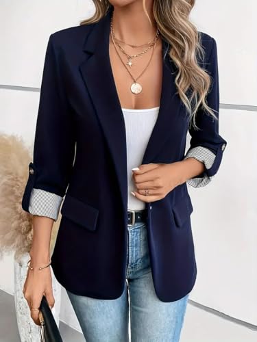 Women's Blazers Business Casual Long Sleeve Notch Lapel Collar Open Front Suit Jackets with Pockets4