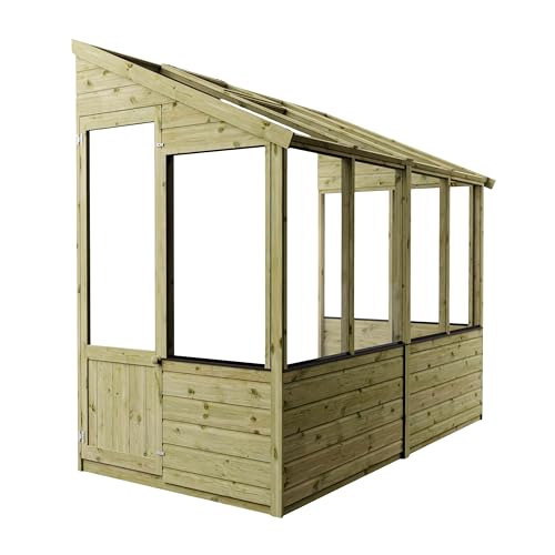 Waltons 8x4 Lean-To Wooden Greenhouse | Shiplap Tongue & Groove Pent Roof | UV Resistant Styrene Glazing | Space-Saving Design | Roof Vent for Climate Control | PEFC Timber | Handmade in UK