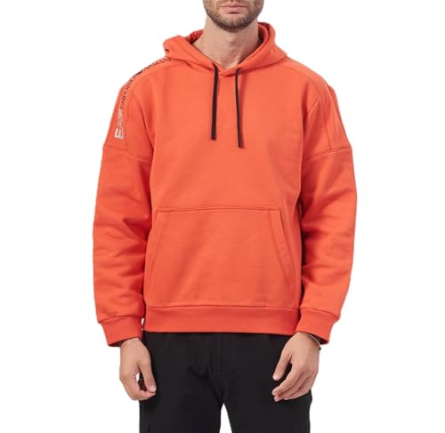 Image of Emporio Armani EA7 6DPM18 Men's Hooded Sweatshirt with Logo Series in Cotton Plush, 6DPM18, Orange, XL