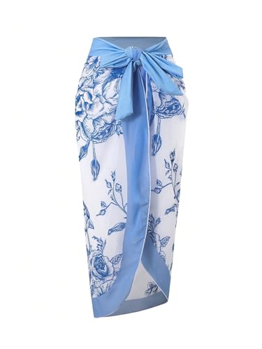 SHENHE Girl's Floral One Piece Swimsuit with Cover Up Sarong Wrap Tie Bow Cute Bathing Suits4