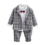  Kaerm Costume Bébé Garçon 3 Pièces Veste Chemise et Pantalon Mariage Cérémonie Tuxedo Smoking Gentleman pour Enfant Garçon 18 Mois-7 Ans Gris 1-2 Ans