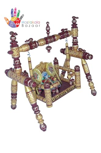 Image of Wooden Hindola Parna Krishna Jhula Foldable Beautiful Swing (Cherry Pearl Yellow), 24 x 48 x 43 Cm