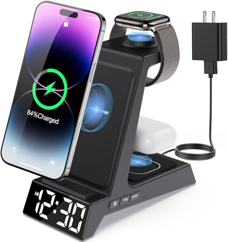 ANJANK 4 in 1 Wireless Charging Station Alarm Clock