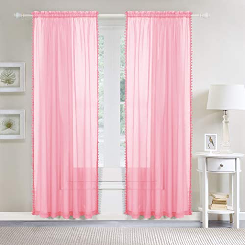 Elegant Comfort Semi-Sheer Pom Pom Tassels Curtains, 2 Panels Set, with 2inch Rod Pocket - Image 2