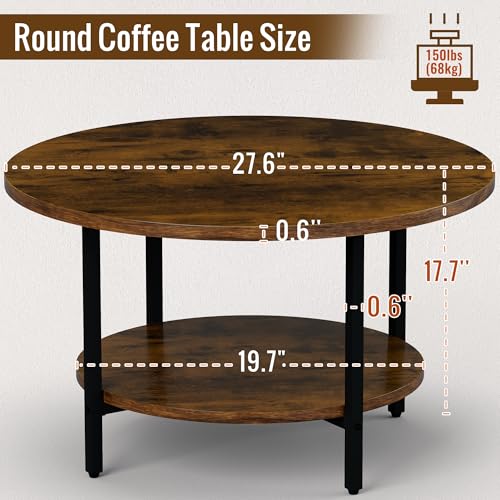 Coffee Tables for Living Room, 27.6" Round Coffee Table, Brown Coffee Table by FAMIDGE - Used condition - Image 5