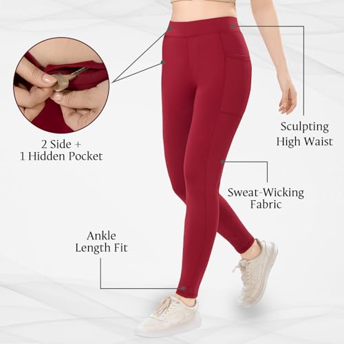 Image of TRASA Active Yoga Pants for Womens Gym High Waist with 3 Pockets, Tummy Control, Workout Pants 4 Way Stretch Yoga Leggings, Sizes - M,L,XL,2XL,3XL