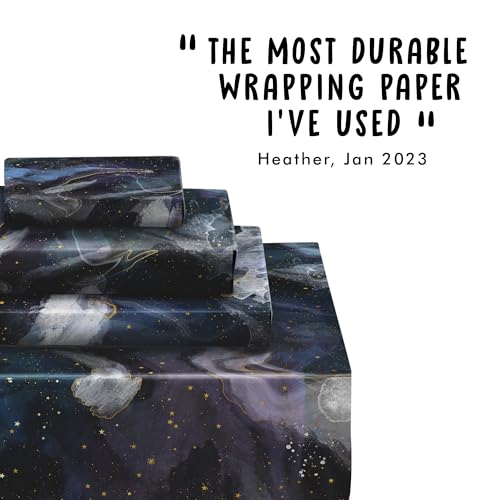 CENTRAL 23 Galaxy Wrapping Paper - 6 Sheets of Birthday Gift Wrap - Space Wrapping Paper - Blue Black - Recyclable - For Birthday Christmas Halloween Thanksgiving