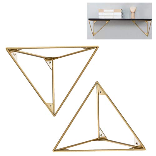 Schwerlast Regalträger,Dreieck Regalhalter,Bügeleisen,Wandregalhalterung aus Metall,2 Stück,mit Montagezubehör,Gold,Regalwinkel für