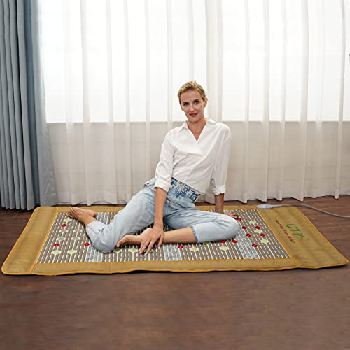 UTK Large Size Photon Far Infrared Heating Pad for Pain Relief, Amethyst Healing Stone,19 Natural Jade Stones, 14 Tourmaline Stones,24 Photon Red Light, Memory Function, Auto Shut Off (73\"x31\")