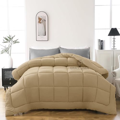 Image of 600 GSM Heavy Winter Comforter King Size 92 inchX106 inch - Luxurious Soft Fluffy Winter Blanket Comforter /Rajai /Duvet King Size - Beige Color