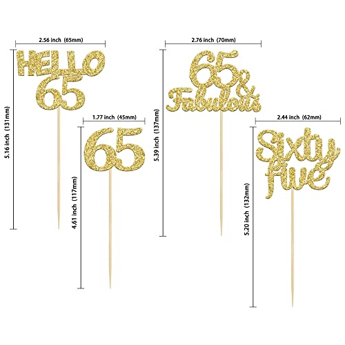 Gyufise 24Pcs Gold Glitter 65Th Birthday Cupcake Toppers Hello 65 Sixty Five Cake Toppers 65 & Fabulous Cupcake Picks For 65Th Birthday Cake Decorations Supplies #TOP1