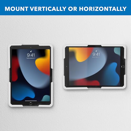 Image of Mount-It! Universal iPad & Tablet Wall Mount Holder, Secure Steel Enclosure | for 9.7-13.1 Inch Tablets, Wall or VESA 75x75 Mounting, Portrait or Landscape, Anti-Theft Tablet Mount for Office, Retail