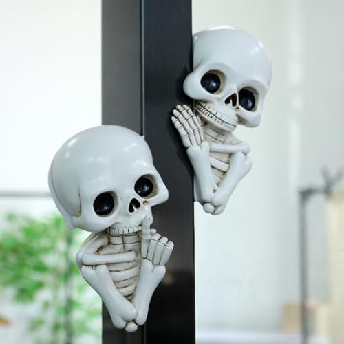 Set de 2 estatuas esqueleto divertidas para decoración de Halloween miniatura 4