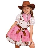 Ensemble western rose de rêve : un ensemble parfaitement coordonné comprenant une jupe à carreaux roses, un foulard en soie rose et un chapeau de cowboy marron. Cet ensemble allie charme féminin et style robuste et cool, transformant instantanément les filles en petites héroïnes cowboys à la fois douces et coriaces.