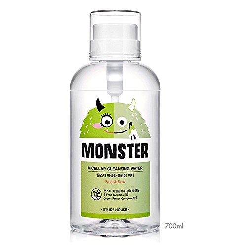 ETUDE HOUSE Monster Micellar Cleansing Water 700ml | No-Wash Water Cleanser Removes Eye, Lip and Face Makeup | Low pH Level Formula | Korean Beauty