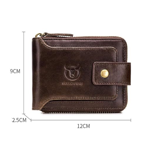 BULLCAPTAIN Genuine Leather Wallet for Men Large Capacity ID Window Card Case with Zip Coin Pocket QB-231 (Coffee)3