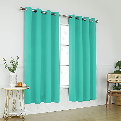 Keqiaosuocai Turquoise Blackout Curtains 72 Inches Long For Living Room - Grommet Room Darkening Thermal Insulated Teal Green Curtain Drapes For Kids Nursery Bedroom, 2 Panels Sets, 52W X 72L #TOP1