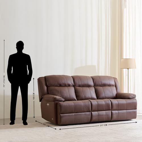 Image of Home Centre | Torino | Electric Recliner | Half Leather | Solid Wood | 3 Seater Recliners | Brown | 2 Years Warranty