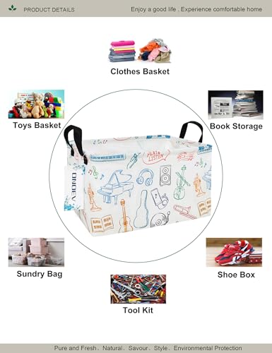 Image of Rectangular Folding Laundry Basket,waterproof Canvas Basket,gift basket,Suitable for children's room,Clothes,Toys Storage(musical instrument)