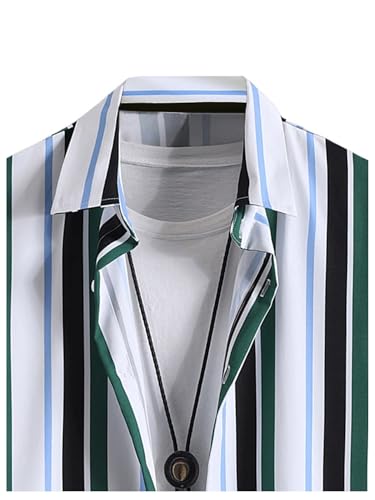 SHENHE Men's 2 Piece Outfits Striped Button Up Short Sleeve Shirt and Shorts Set3