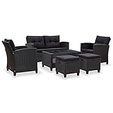 vidaXL Set de Sofás de Jardín 6 Piezas y Cojines Patio Asiento Terraza Exterior Mueble Aire Libre Balcón Tumbona Butaca Ratán Sintético Negro