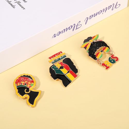 Image of African Brooches Africa Map Black Women Fist Heart Afro Brooch Pins Colorful Enamel 1865Juneteenth Black History Month Lapel Pins for Women