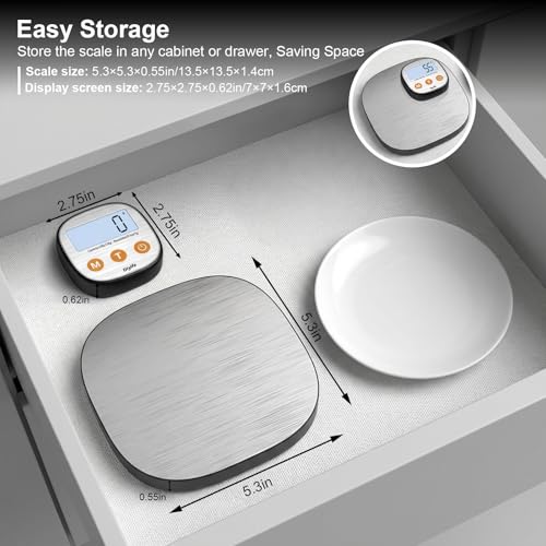 Rechargeable Kitchen Food Scale, Diyife 33lb Wireless Digital Kitchen Scale with Remote Display, 7 Units with Backlit LCD, Magnetic Stand USB Included, for Baking, Cooking, Postage (Round, Silver) by Diyife - Image 7