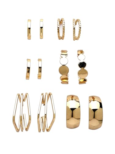 Image of Bohey by KARATCART Set of 6 Gold-Plated Multi-Design Hoop Earrings for Women